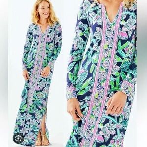 NWT Lilly Pulitzer Faye Maxi Dress Bright Navy Sway This Way UPF 50+ XS